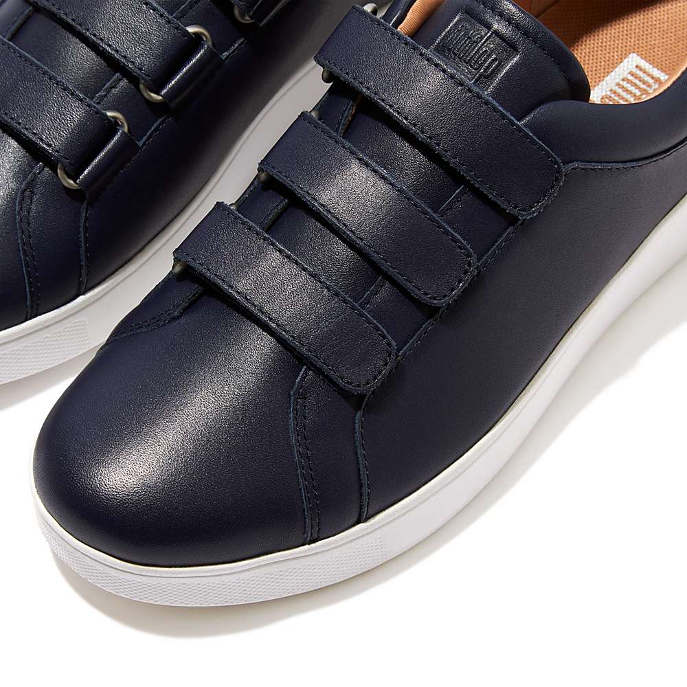 Women's Fitflop RALLY Leather Strap Trainers Navy | Ireland-47903