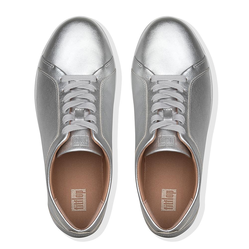 Women's Fitflop RALLY Leather Trainers Silver | Ireland-07152