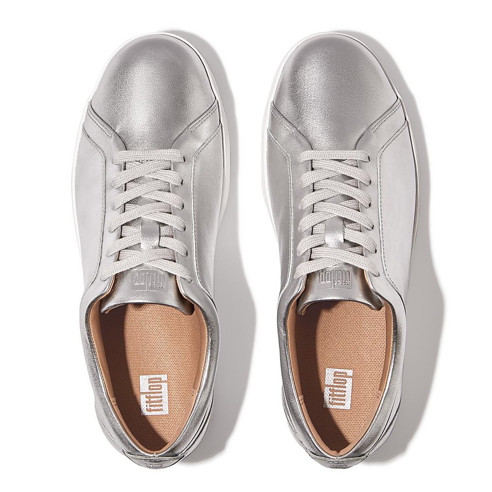 Women's Fitflop RALLY Leather Trainers Silver | Ireland-07152