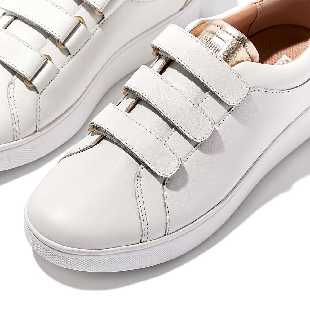 Women's Fitflop RALLY Metallic-Back Leather Strap Trainers White | Ireland-21859