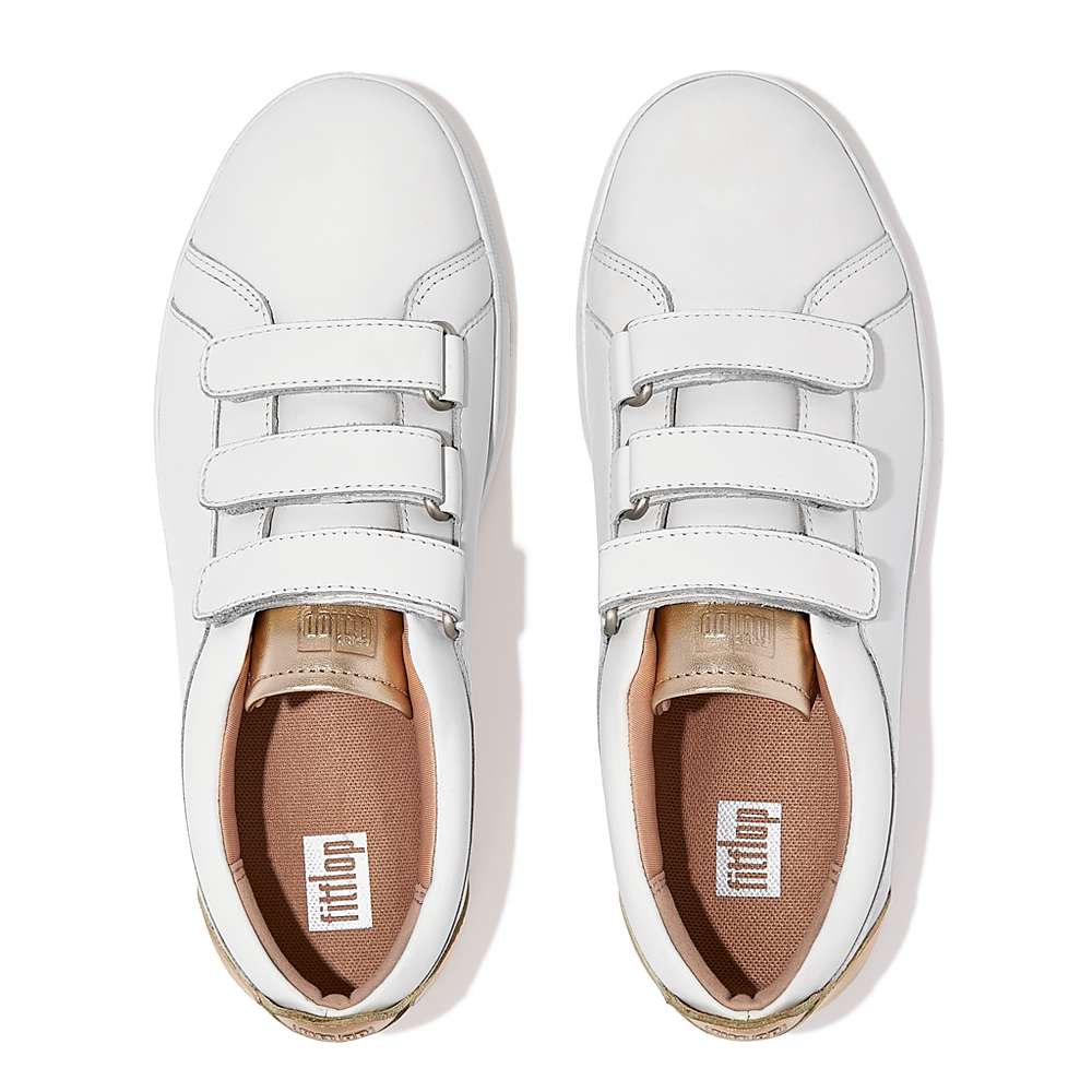 Women's Fitflop RALLY Metallic-Back Leather Strap Trainers White | Ireland-21859