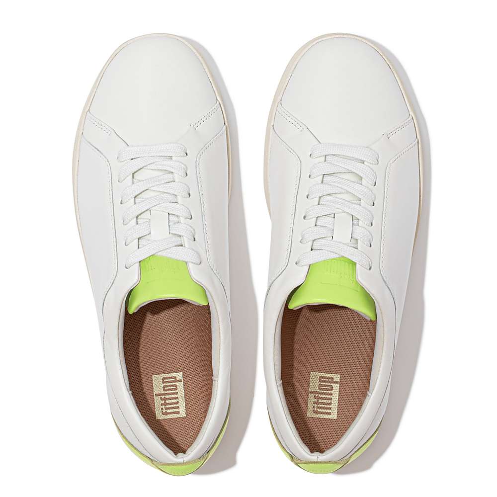 Women's Fitflop RALLY Neon-Pop Leather Trainers White/Yellow | Ireland-35812