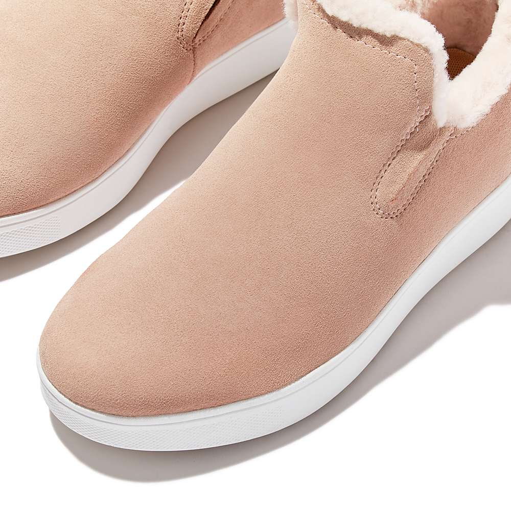 Women's Fitflop RALLY Shearling-Lined Suede Slip-On Trainers Beige | Ireland-05682