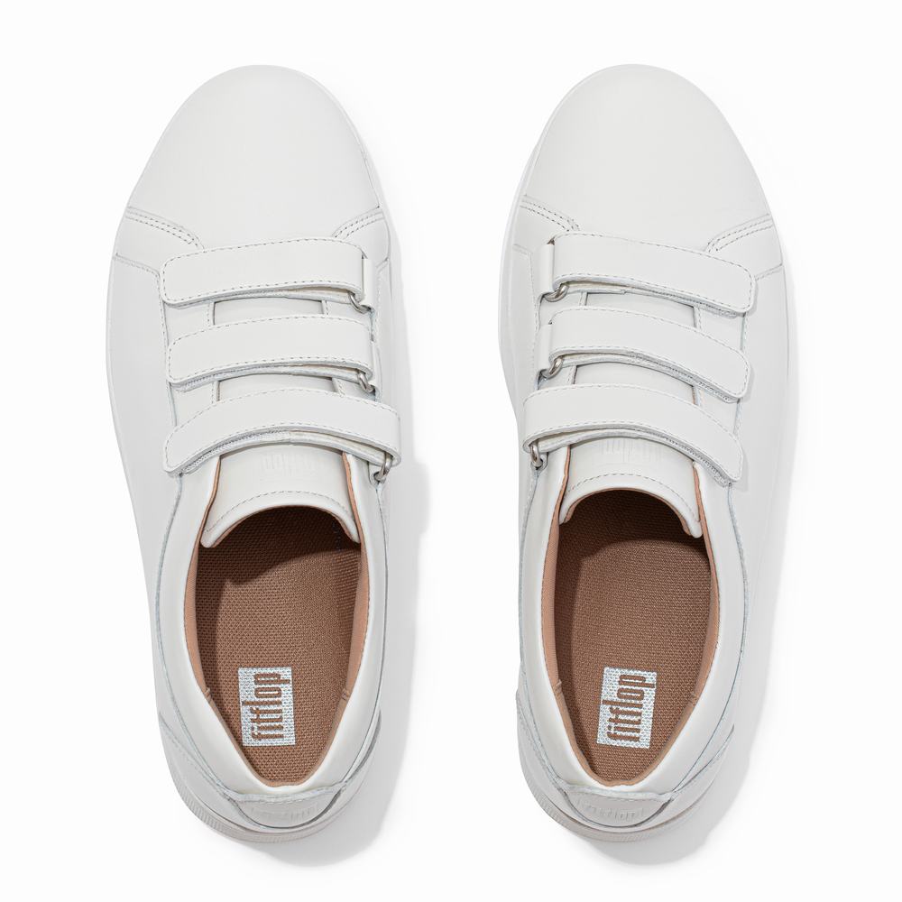 Women's Fitflop RALLY Strap Leather Trainers White | Ireland-90457