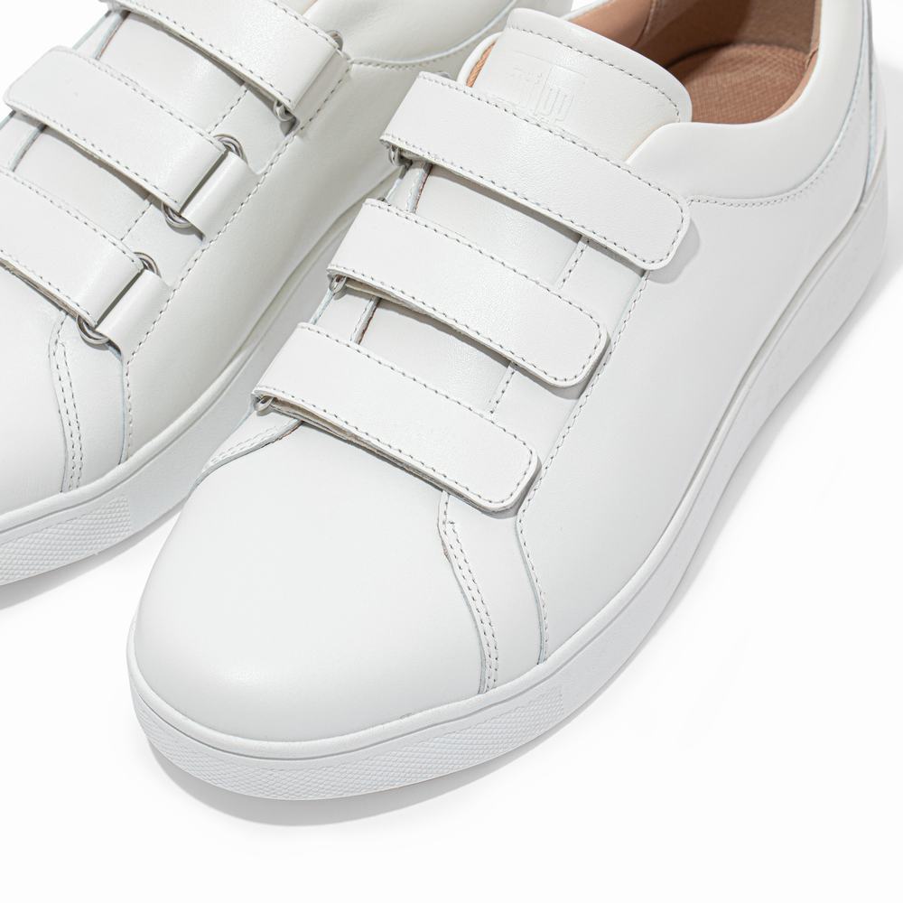 Women's Fitflop RALLY Strap Leather Trainers White | Ireland-90457