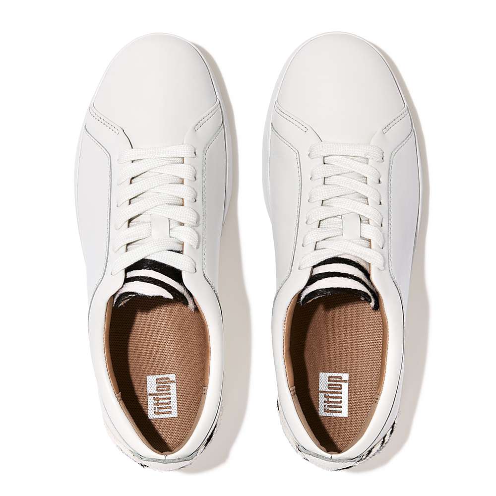 Women's Fitflop RALLY Zebra-Back Leather Trainers White | Ireland-62701