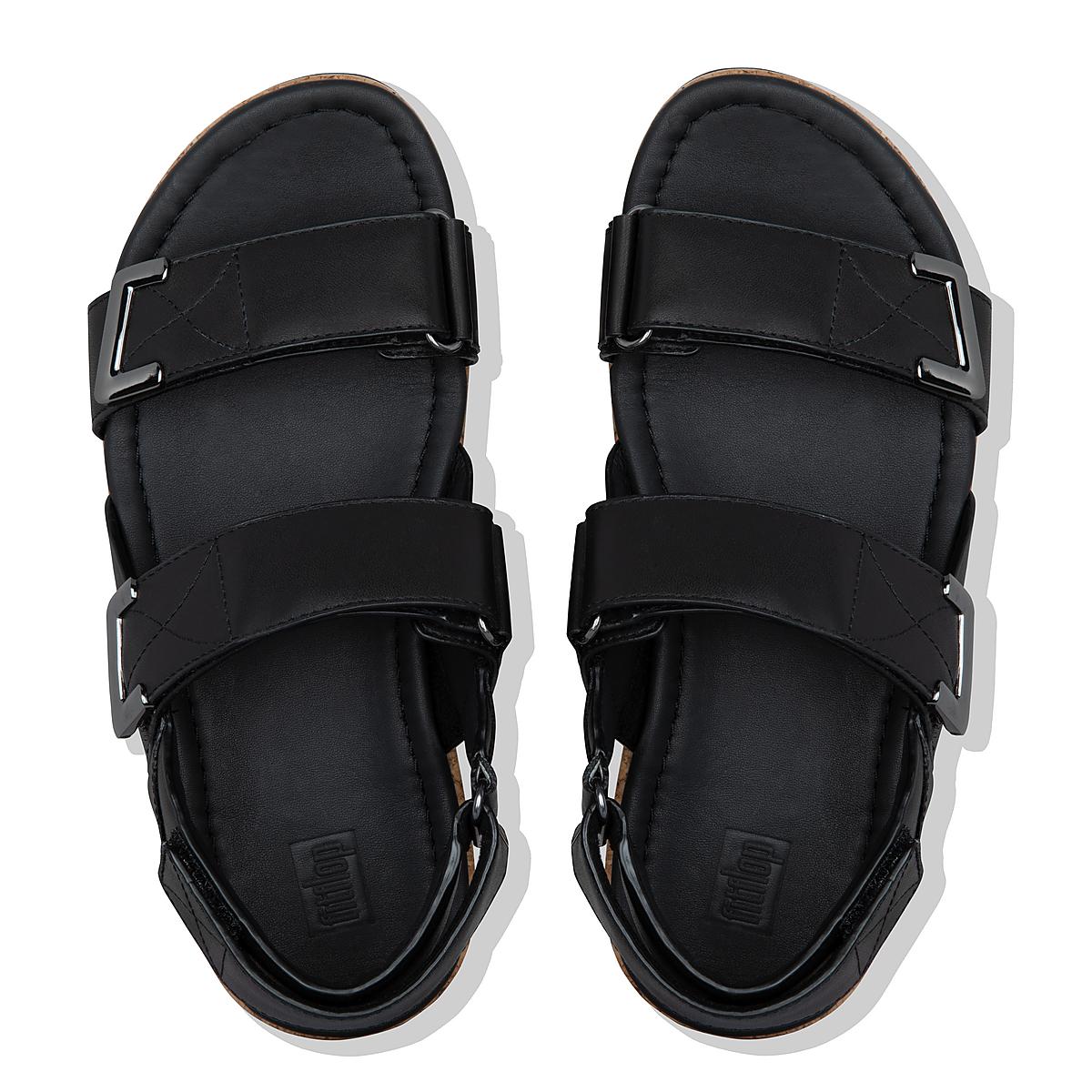 Women's Fitflop REMI Adjustable Leather Sandals Black | Ireland-52463