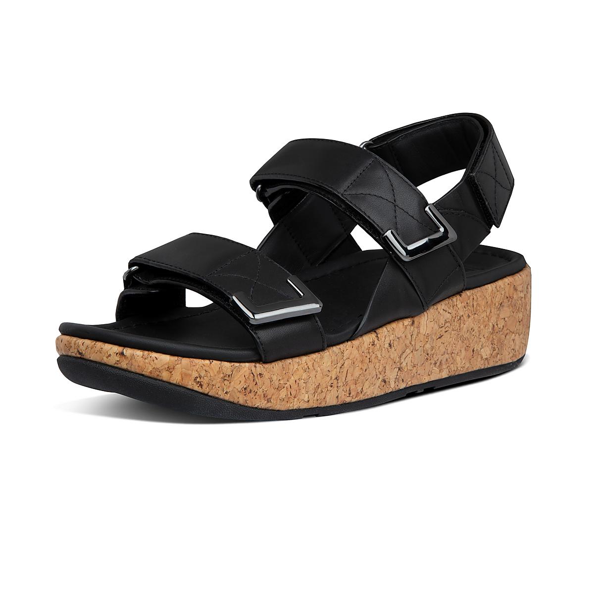 Women's Fitflop REMI Adjustable Leather Sandals Black | Ireland-52463