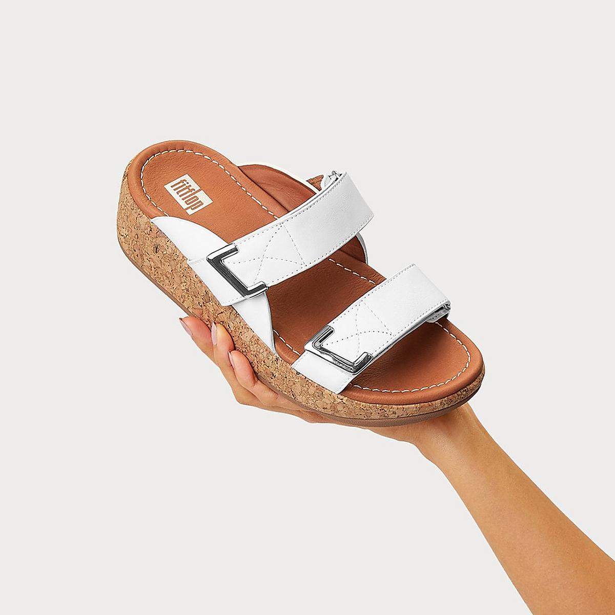 Women's Fitflop REMI Adjustable Slides Sandals White | Ireland-84960