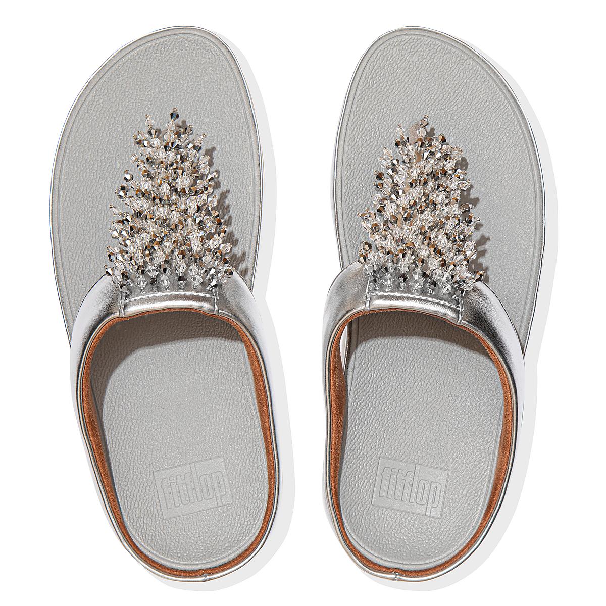 Women's Fitflop RUMBA Beaded Toe-Post Sandals Silver | Ireland-31895