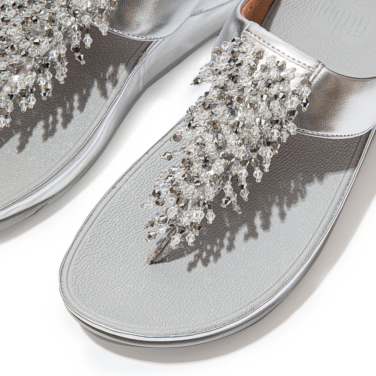 Women's Fitflop RUMBA Beaded Toe-Post Sandals Silver | Ireland-31895