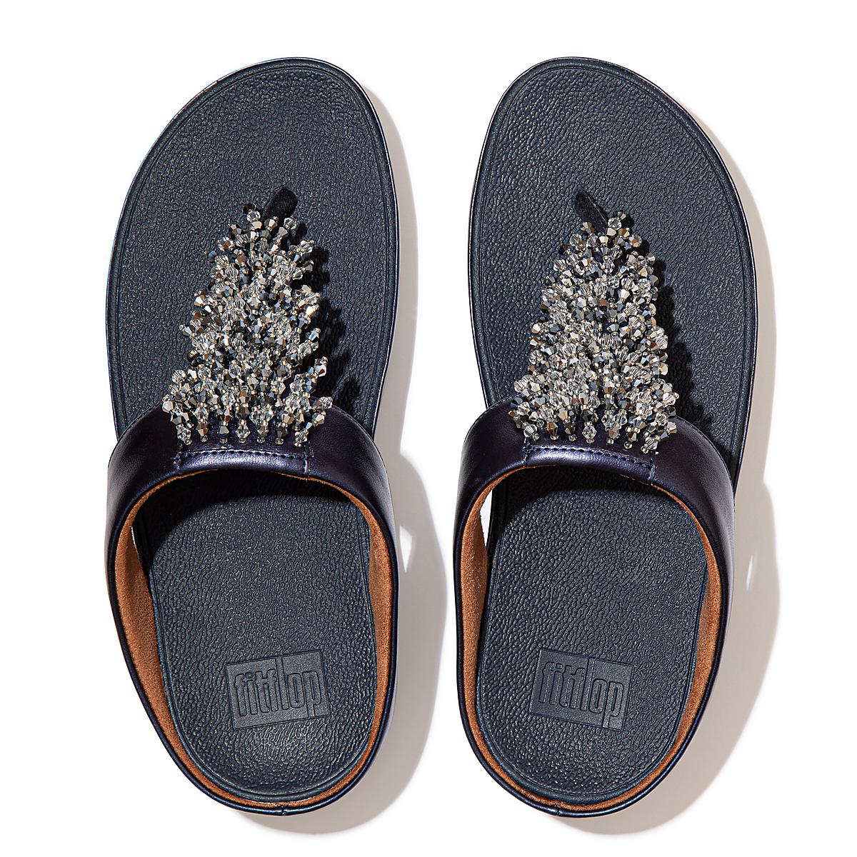 Women's Fitflop RUMBA Beaded Toe-Post Sandals Navy | Ireland-52780