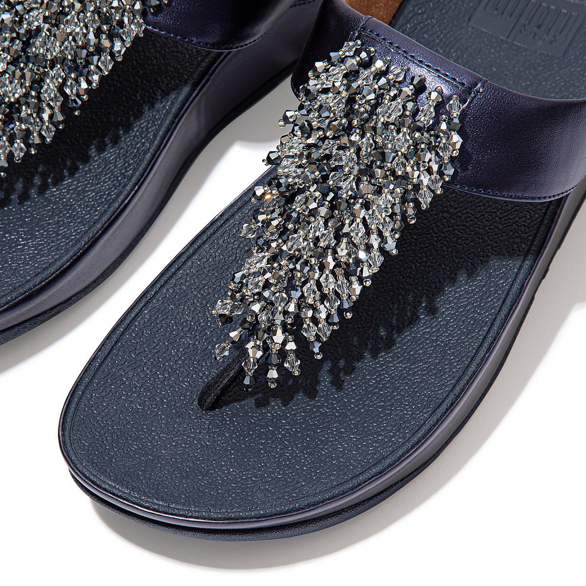 Women's Fitflop RUMBA Beaded Toe-Post Sandals Navy | Ireland-52780