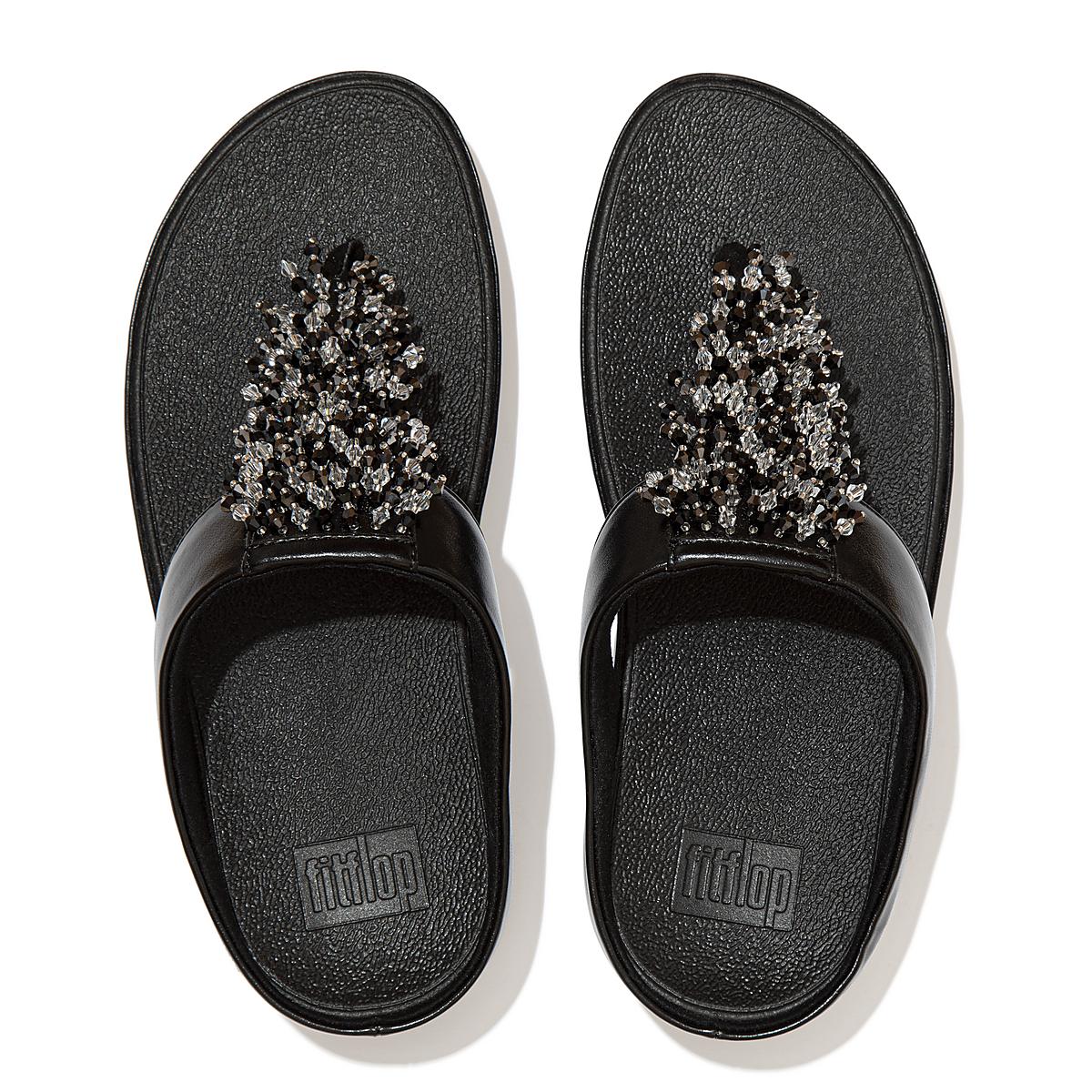 Women's Fitflop RUMBA Beaded Toe-Post Sandals Black | Ireland-61942