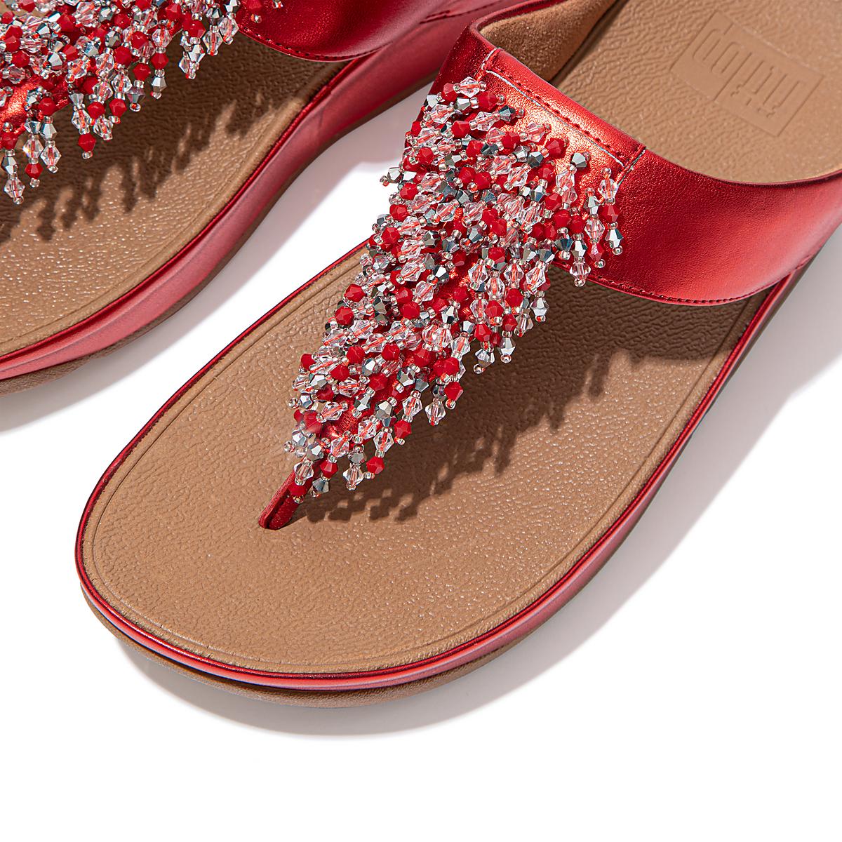 Women's Fitflop RUMBA Beaded Toe-Post Sandals Red | Ireland-74956