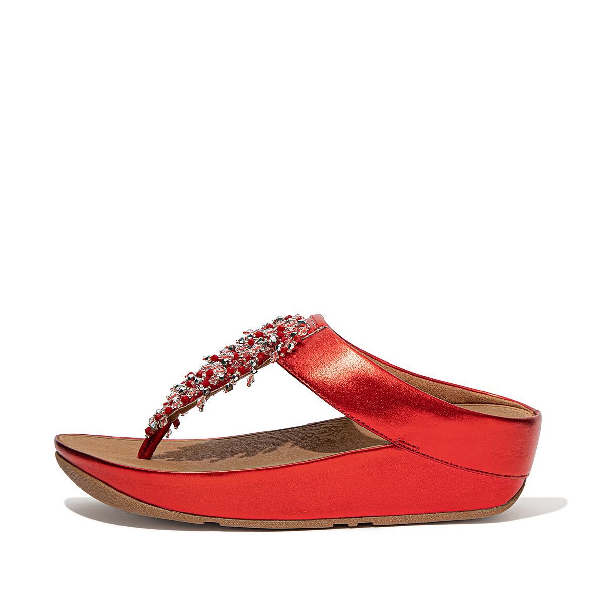 Women\'s Fitflop RUMBA Beaded Toe-Post Sandals Red | Ireland-74956