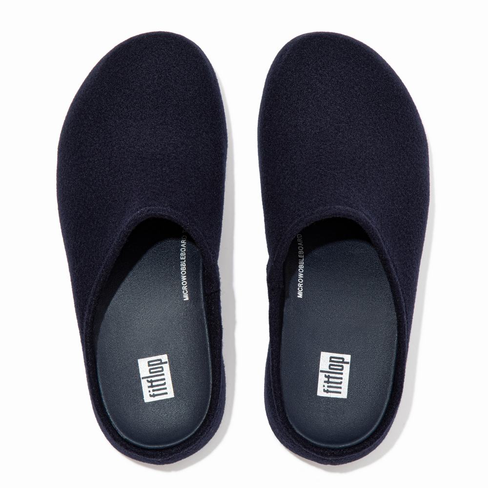 Women's Fitflop SHUV Cushy Felt Clog Slippers Navy | Ireland-35912