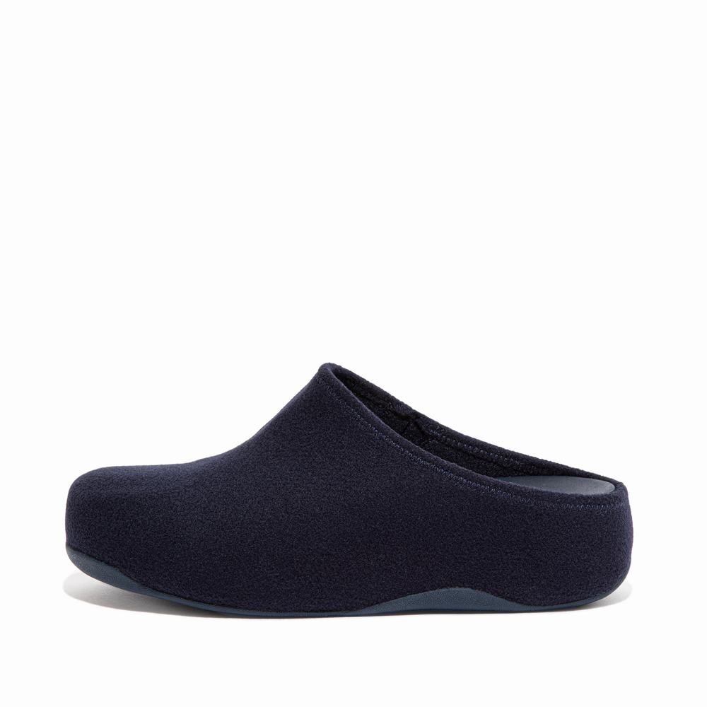 Women\'s Fitflop SHUV Cushy Felt Clog Slippers Navy | Ireland-35912