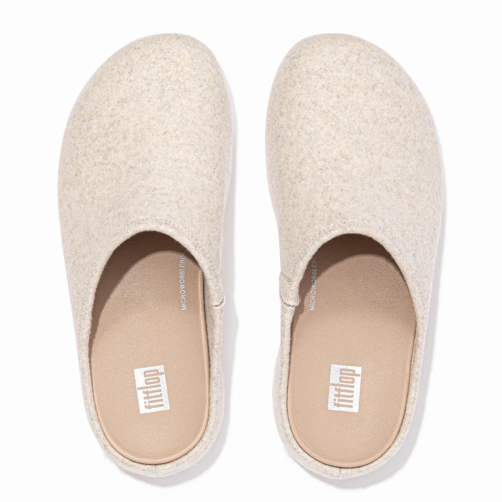 Women's Fitflop SHUV Cushy Felt Clog Slippers White | Ireland-41730