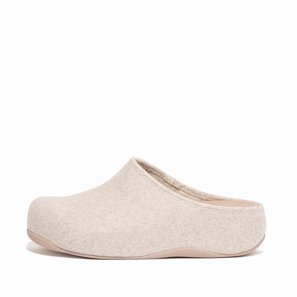 Women\'s Fitflop SHUV Cushy Felt Clog Slippers White | Ireland-41730