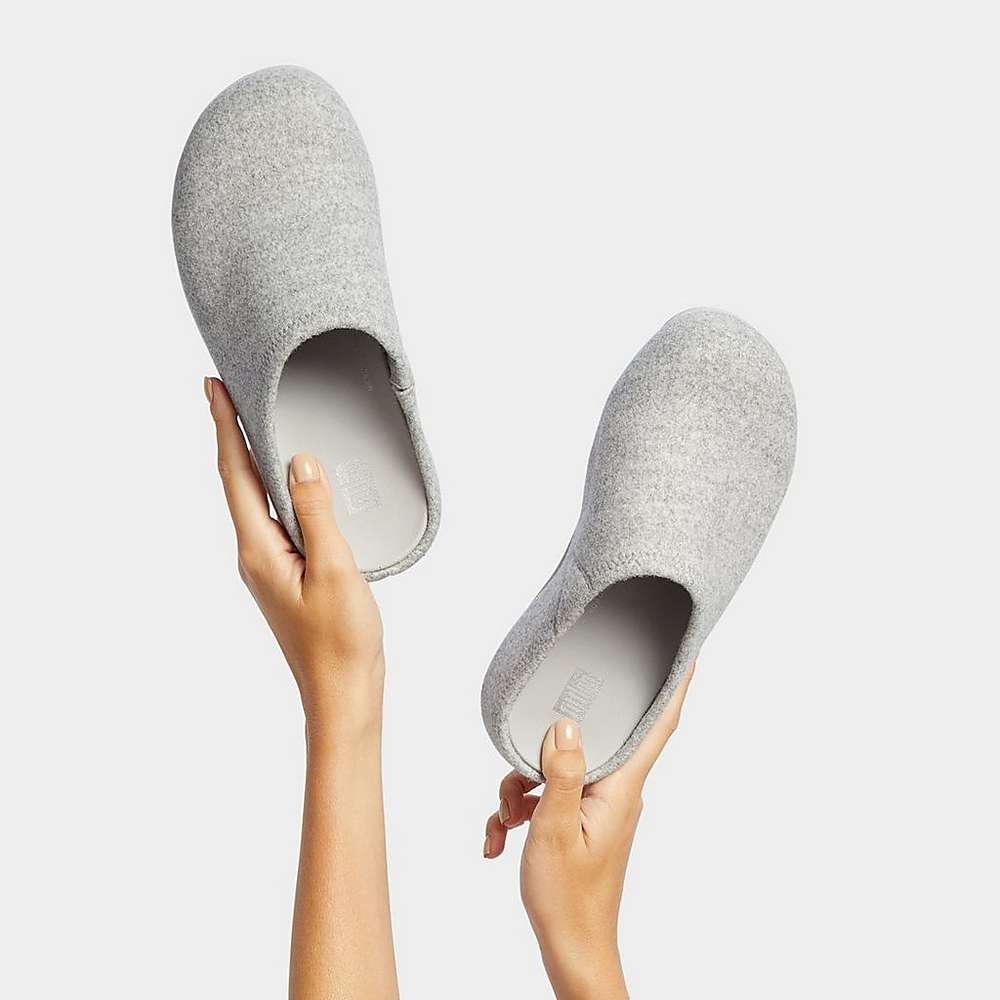 Women's Fitflop SHUV Cushy Felt Clog Slippers Grey | Ireland-57806