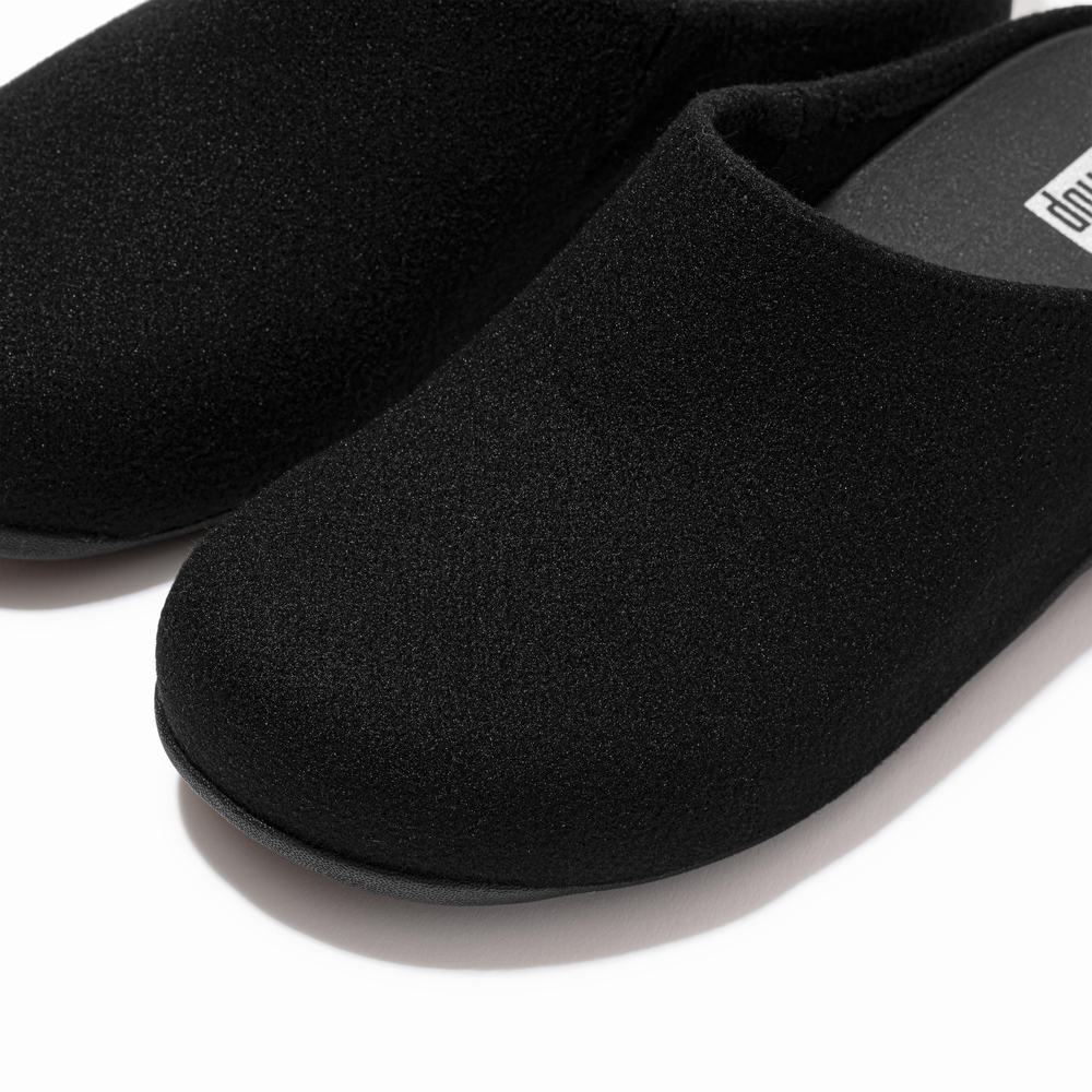 Women's Fitflop SHUV Cushy Felt Clog Slippers Black | Ireland-74853