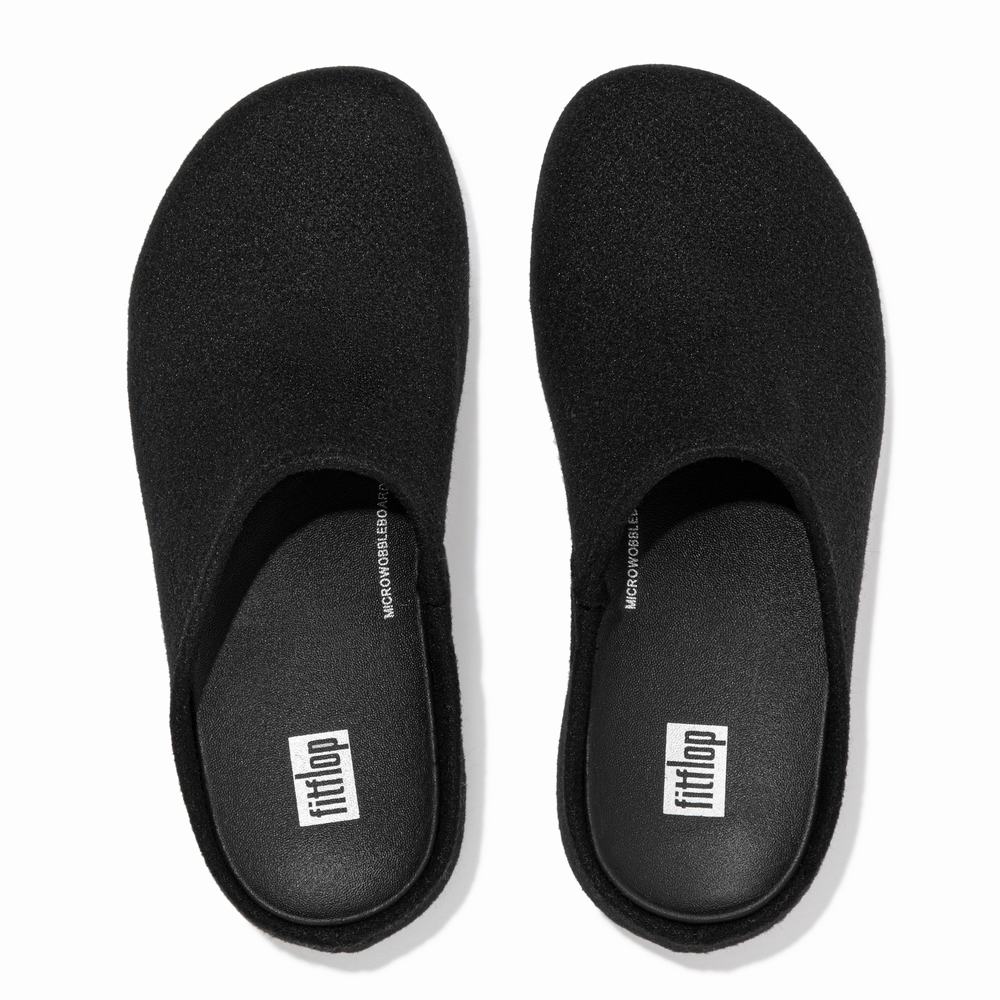 Women's Fitflop SHUV Cushy Felt Clog Slippers Black | Ireland-74853