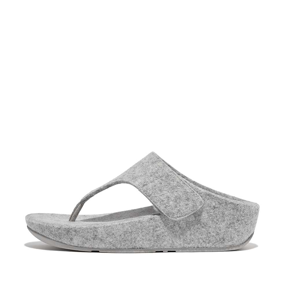 Women\'s Fitflop SHUV E01 Adjustable Felt Toe-Post Sandals Grey | Ireland-16423