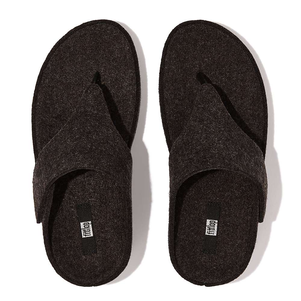 Women's Fitflop SHUV E01 Adjustable Felt Toe-Post Sandals Black | Ireland-81590