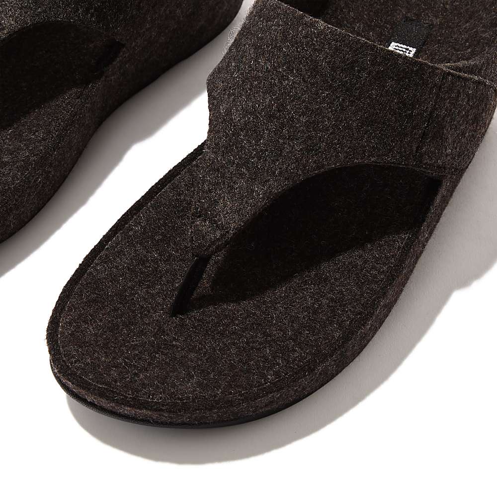 Women's Fitflop SHUV E01 Adjustable Felt Toe-Post Sandals Black | Ireland-81590