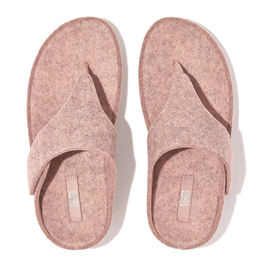 Women's Fitflop SHUV E01 Adjustable Felt Toe-Post Sandals Beige | Ireland-94637