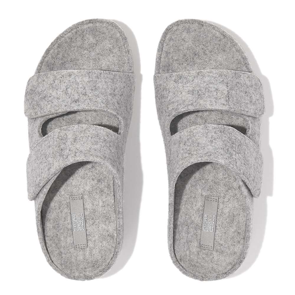 Women's Fitflop SHUV E01 Adjustable Two-Bar Felt Slides Sandals Grey | Ireland-17960