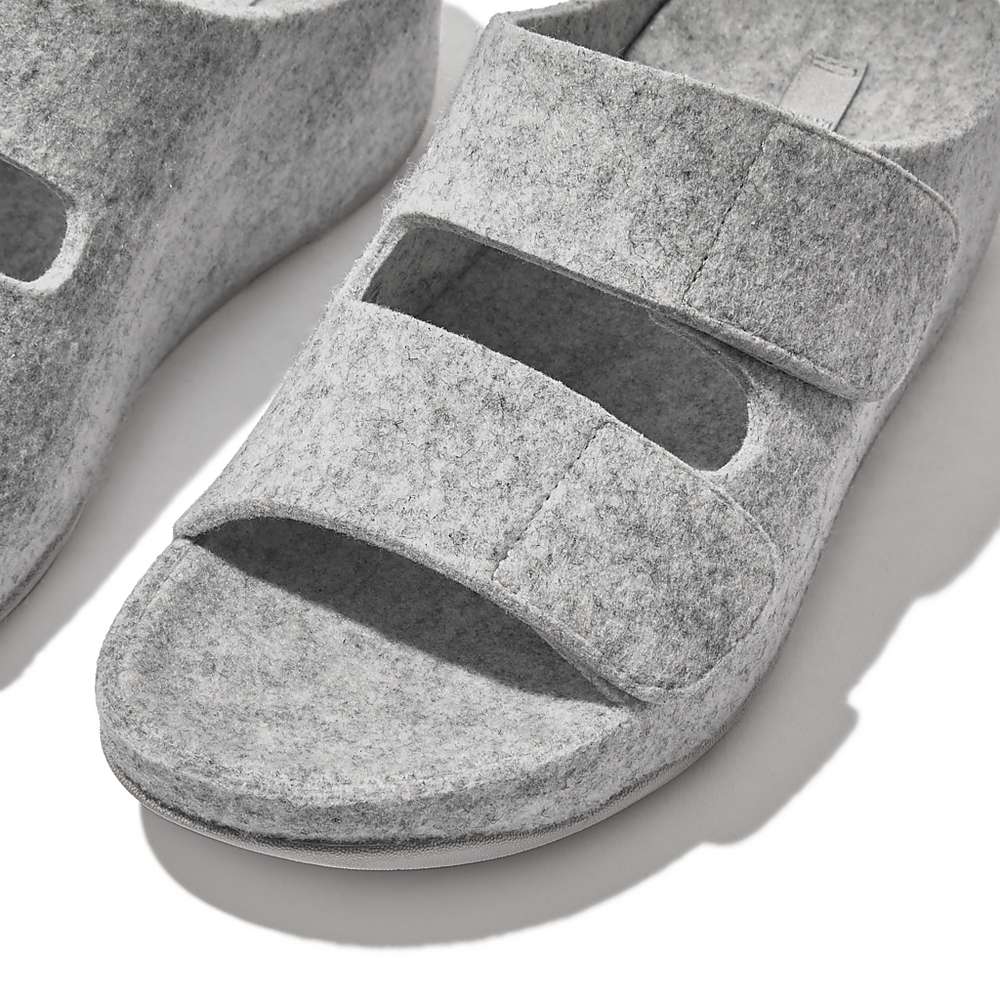 Women's Fitflop SHUV E01 Adjustable Two-Bar Felt Slides Sandals Grey | Ireland-17960