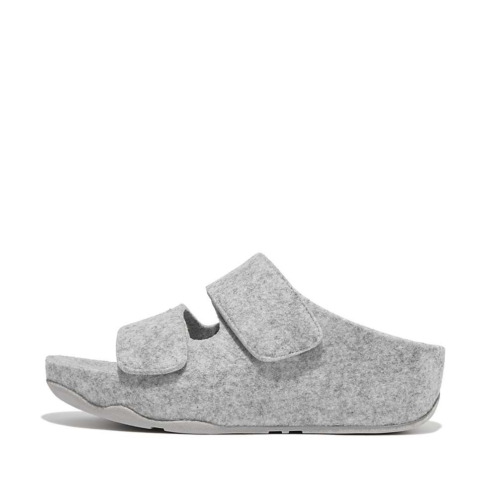 Women\'s Fitflop SHUV E01 Adjustable Two-Bar Felt Slides Sandals Grey | Ireland-17960