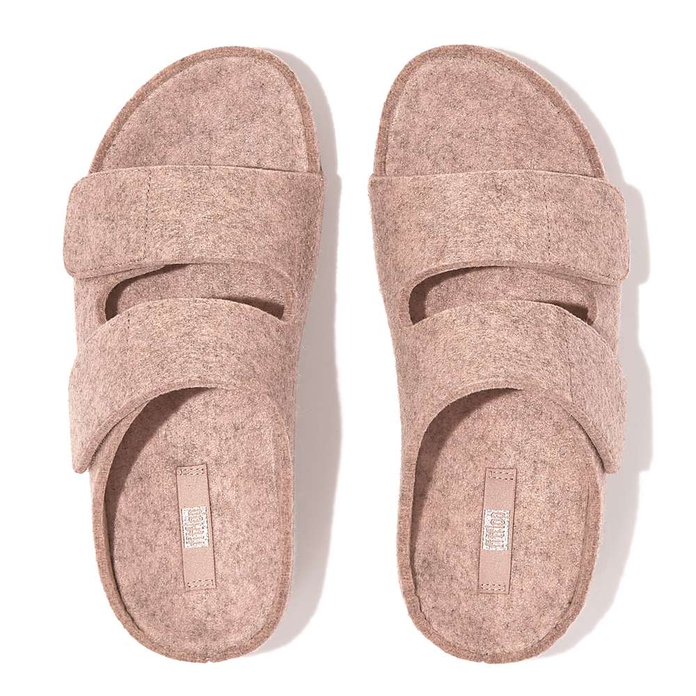 Women's Fitflop SHUV E01 Adjustable Two-Bar Felt Slides Sandals Beige | Ireland-48362