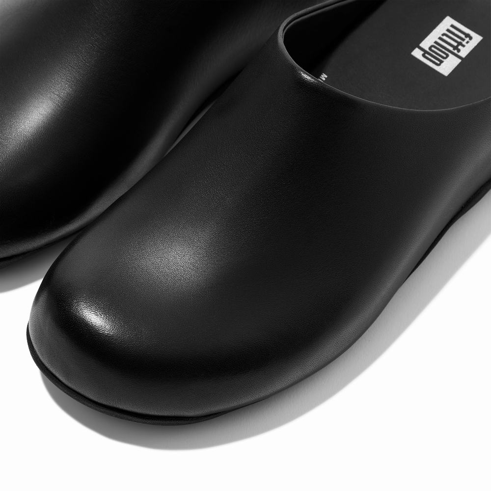 Women's Fitflop SHUV Leather Clogs Black | Ireland-46150