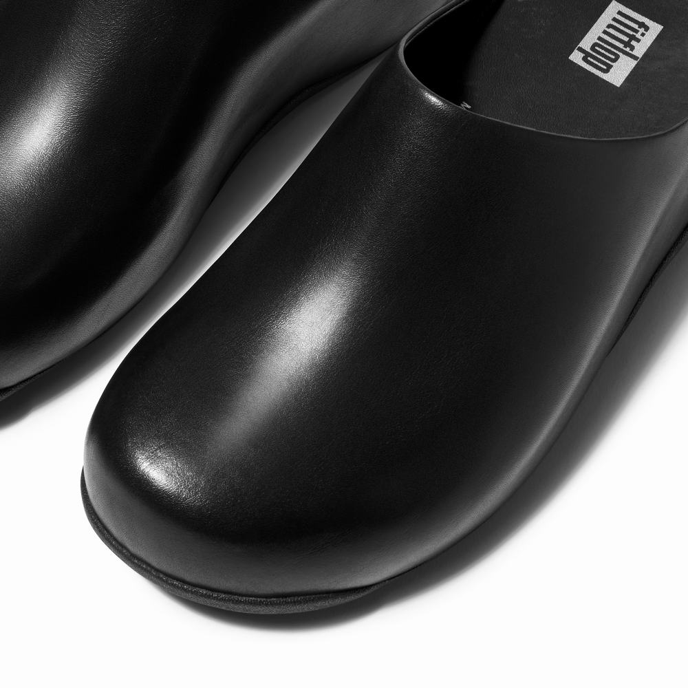 Women's Fitflop SHUV Leather Clogs Black | Ireland-46150