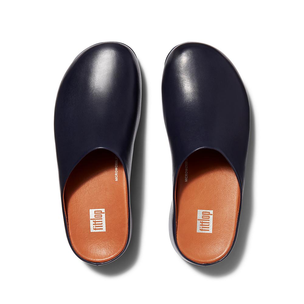 Women's Fitflop SHUV Leather Clogs Navy | Ireland-45072