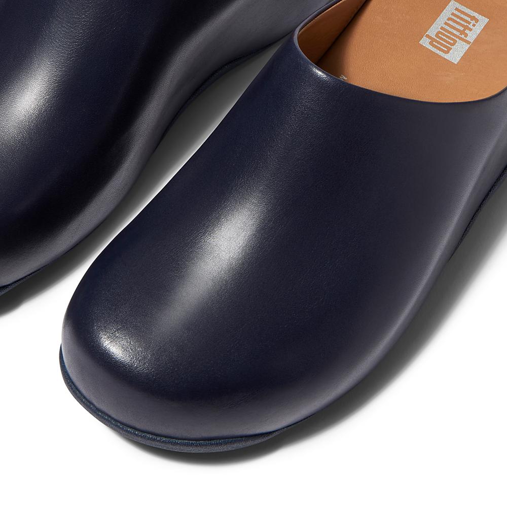 Women's Fitflop SHUV Leather Clogs Navy | Ireland-45072