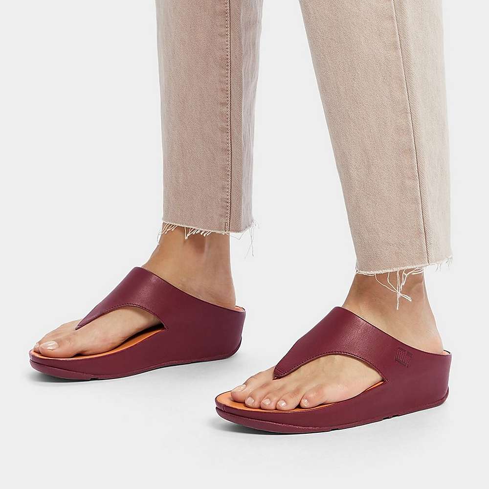 Women's Fitflop SHUV Leather Toe-Post Sandals Burgundy | Ireland-39412