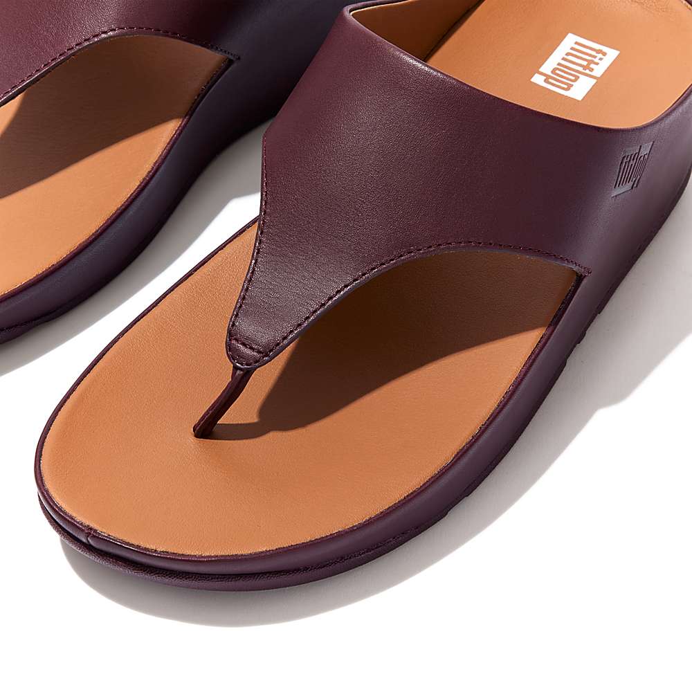 Women's Fitflop SHUV Leather Toe-Post Sandals Burgundy | Ireland-39412