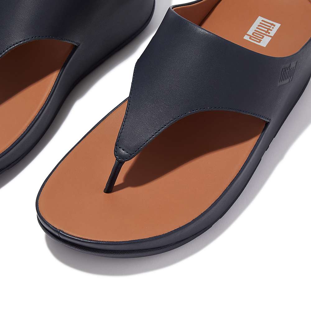 Women's Fitflop SHUV Leather Toe-Post Sandals Navy | Ireland-68417