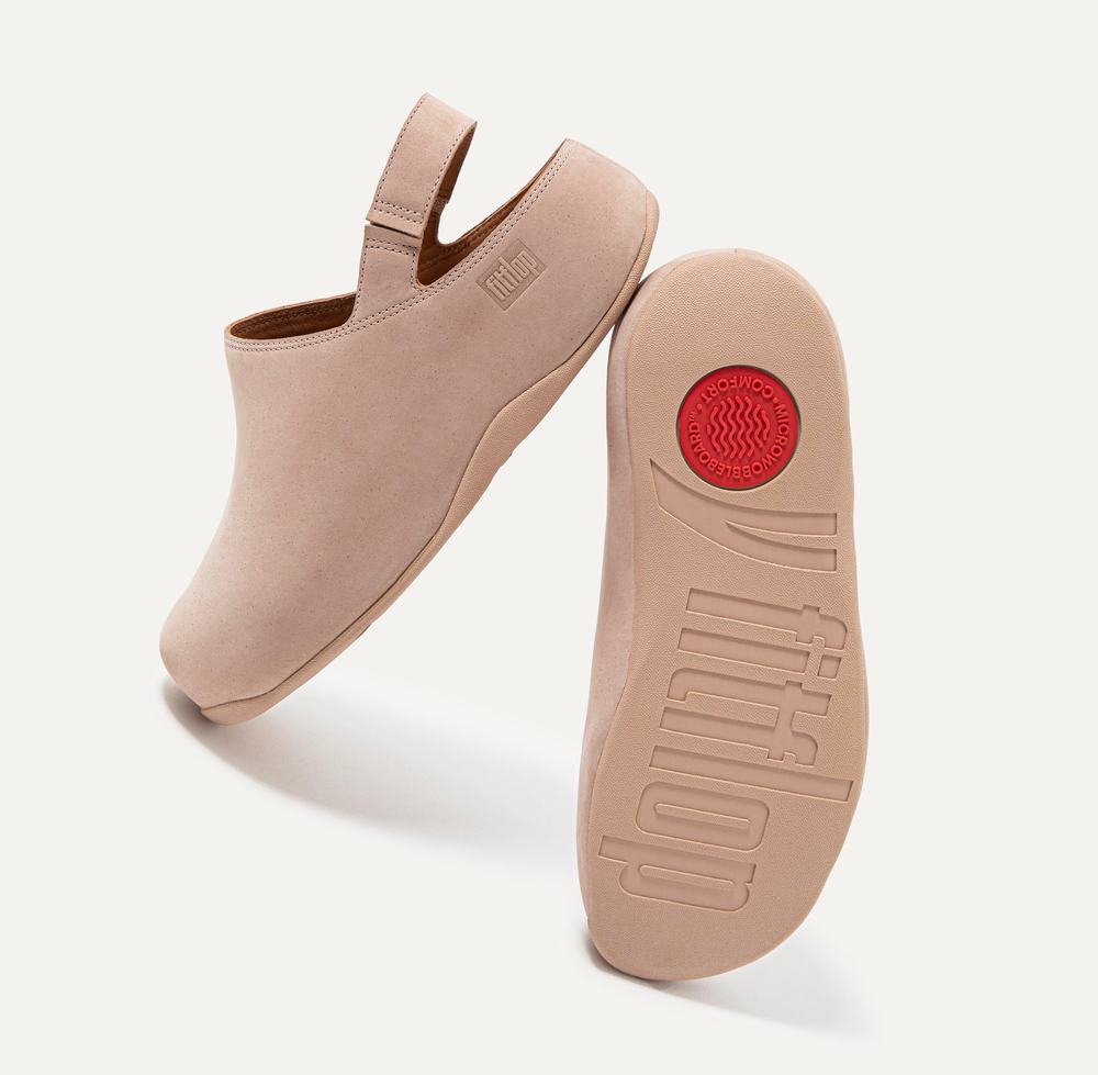 Women's Fitflop SHUV Nubuck Back-Strap Clogs Beige | Ireland-25167