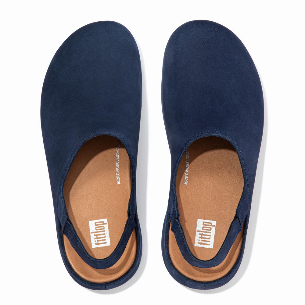 Women's Fitflop SHUV Nubuck Back-Strap Clogs Navy | Ireland-75386