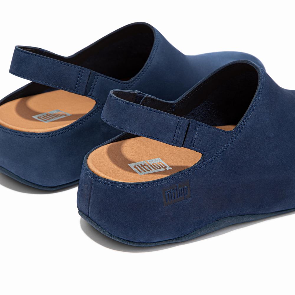 Women's Fitflop SHUV Nubuck Back-Strap Clogs Navy | Ireland-75386