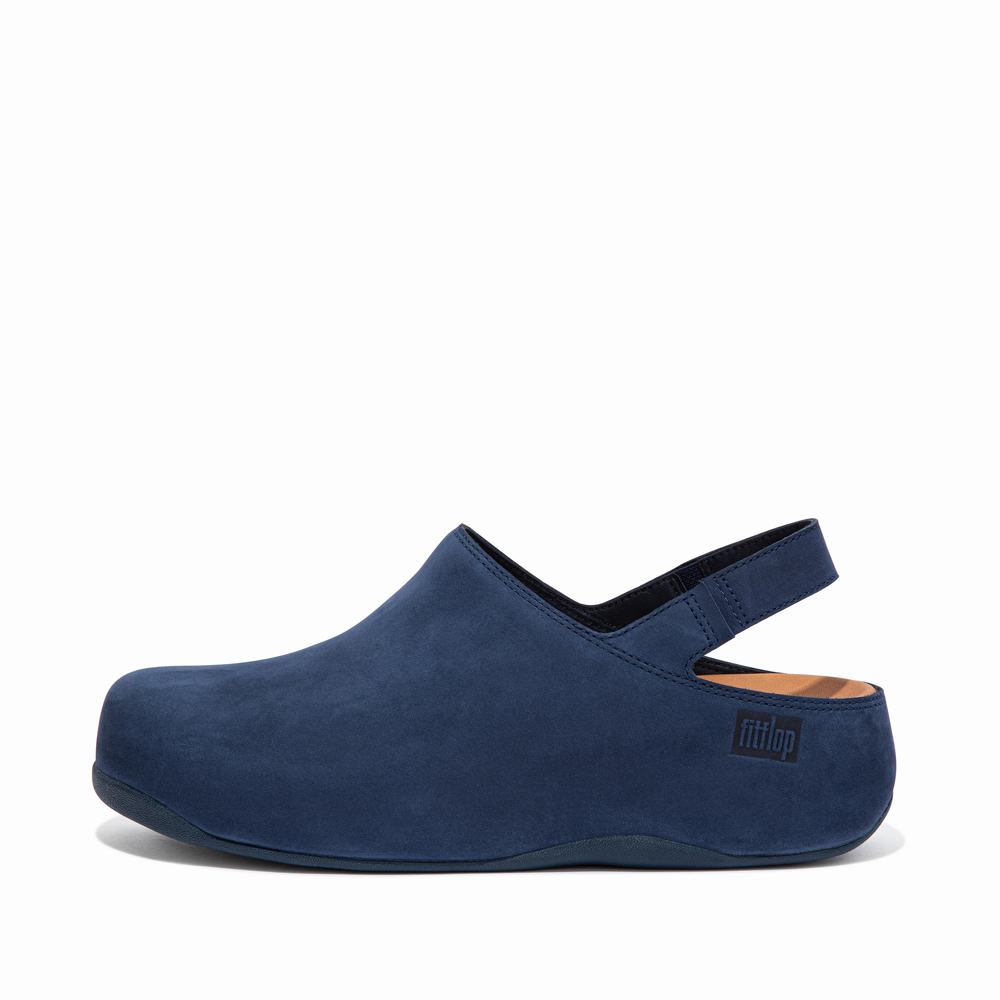 Women\'s Fitflop SHUV Nubuck Back-Strap Clogs Navy | Ireland-75386