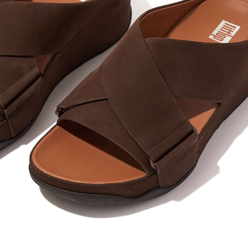 Women's Fitflop SHUV Nubuck Cross Slides Sandals Brown | Ireland-50891