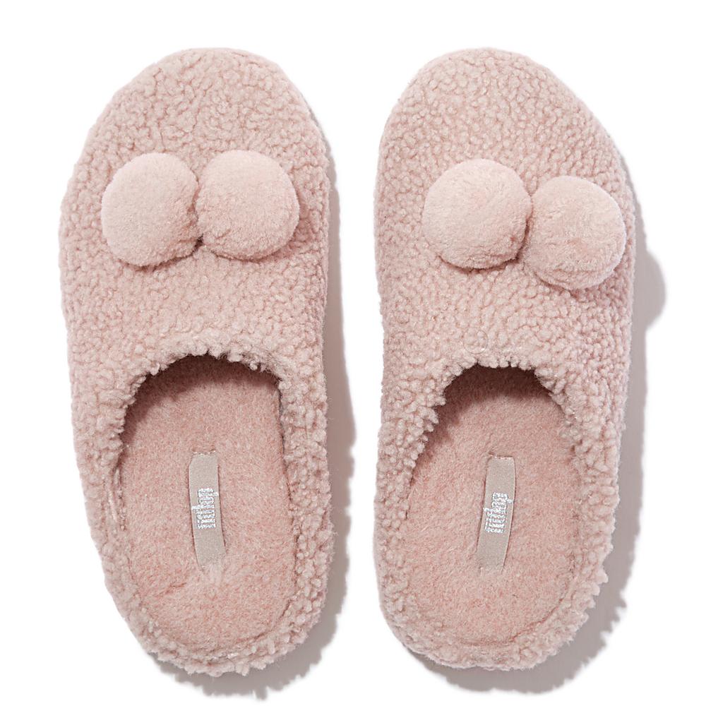 Women's Fitflop SHUV Pom-Pom Shearling Clog Slippers Pink | Ireland-47368