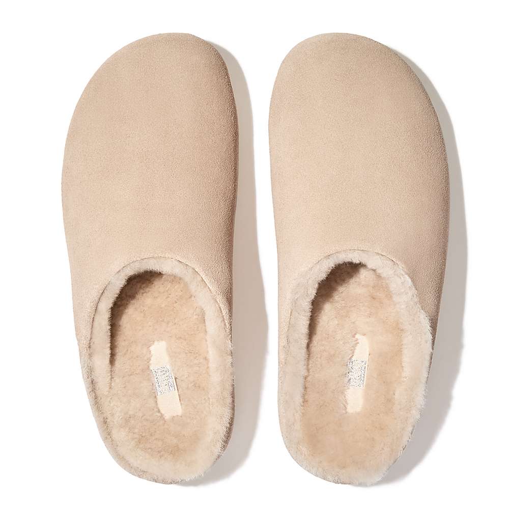 Women's Fitflop SHUV Shearling-Lined Suede Clogs Cream | Ireland-42189