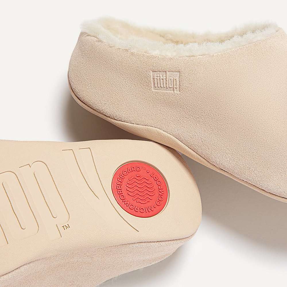 Women's Fitflop SHUV Shearling-Lined Suede Clogs Cream | Ireland-42189